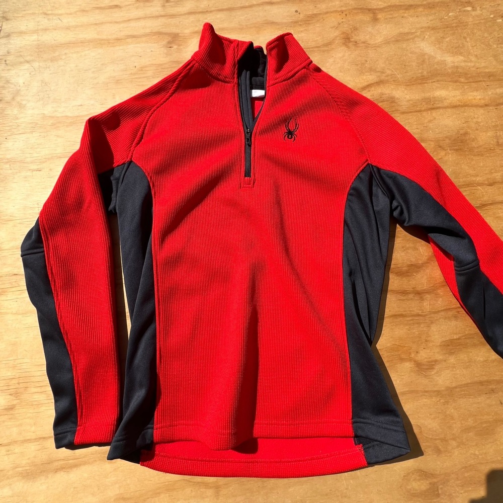 Spyder Mens Red Black Quarter Zip Pullover Fleece Jacket Large Waffle Knit